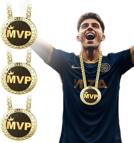 3 قطع ميداليات جوائز سلسلة لـ MVP 6 بوصة قلادة عملاقة مطلية بالذهب ميداليات بطل كبيرة هدايا مضحكة لكرة السلة وكرة القدم وكرة القدم والبيسبول والكرة الطائرة وجائزة اللاعبين الرياضيين in Kuwait