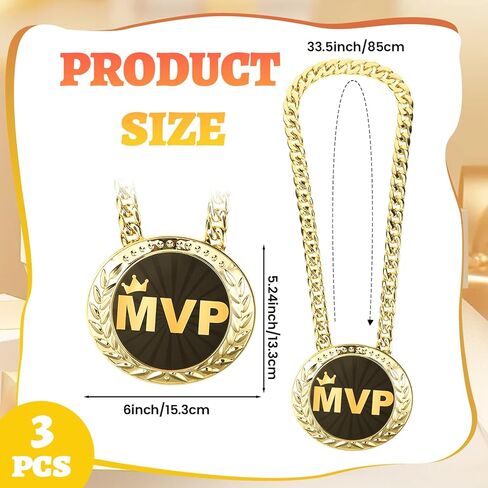 3 قطع ميداليات جوائز سلسلة لـ MVP 6 بوصة قلادة عملاقة مطلية بالذهب ميداليات بطل كبيرة هدايا مضحكة لكرة السلة وكرة القدم وكرة القدم والبيسبول والكرة الطائرة وجائزة اللاعبين الرياضيين in Kuwait