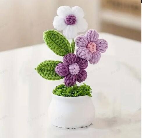 Crochet Small Flowers with Pot, Gradient Handmade Colourful Flowers for Friends, Family and Loved Ones for Home Office Decoration, Car Decoration, Valentine's Day Gifts (Purple) in Saudi Arabia
