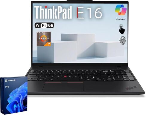 لينوفو ثينك باد E16 الجيل 2، كمبيوتر محمول للأعمال بشاشة لمس 16 بوصة FHD+، AMD Ryzen 5 7535U، ذاكرة الوصول العشوائي DDR5 سعة 32 جيجابايت، 1 تيرابايت SSD، بصمة الإصبع، لوحة مفاتيح بإضاءة خلفية، كاميرا ويب، Wi-Fi 6E، HDMI، Windows 11 Pro، أسود، مع حزمة in Saudi Arabia