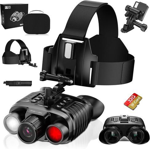Dsoon Night Vision Goggles, Upgraded Head-Mounted Night Vision Binoculars with Infrared, Tactical Flashlight, Built-in Compass, Key Backlight, 32GB Card, 8X Digital Zoom in Kuwait