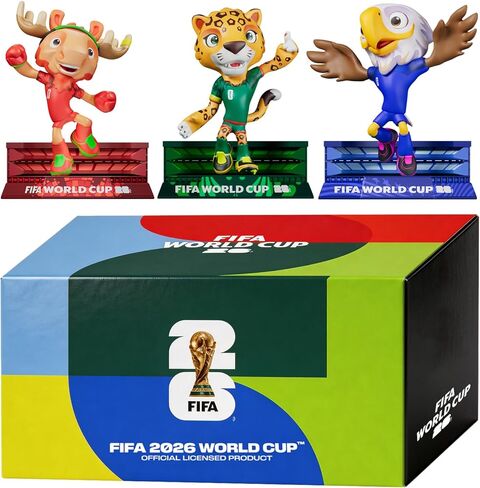 مجموعة تماثيل التميمة الرسمية المرخصة لكأس العالم FIFA 2026 من Sanyetral مكونة من 3 قطع مع صندوق عرض (خشب القيقب والقابض والزايو)، نموذج مجسم رسمي للبضائع لهواة الجمع in Saudi Arabia