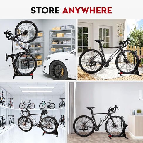 حامل أرضي للدراجة 3 في 1 قابل للطي، مساحة تخزين محمولة للدراجة للمرآب، عرض إطار يصل إلى 2.4 بوصة، حامل أرضي لدراجات MTB والطرق، عجلة خلفية أمامية ورف انتظار عمودي مناسب للدراجات مقاس 24 بوصة - 29 بوصة in Kuwait