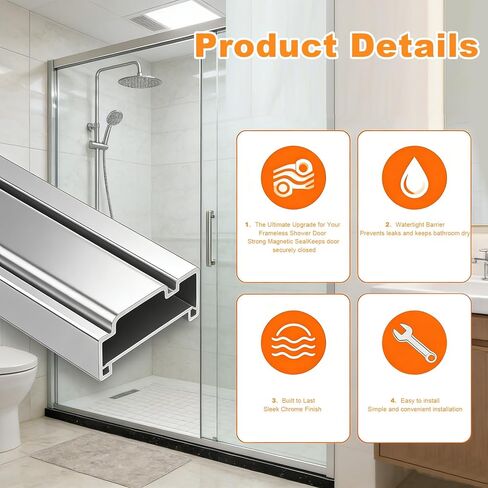 طقم استبدال مغناطيس باب الدش الفاخر، تصميم أخدود من الفولاذ المقاوم للصدأ على شكل حرف U لأبواب الدش الزجاجية المتأرجحة، لسمك 1/8 بوصة، 5/32 بوصة، 3/16 بوصة، وسمك 1/4 بوصة in Kuwait