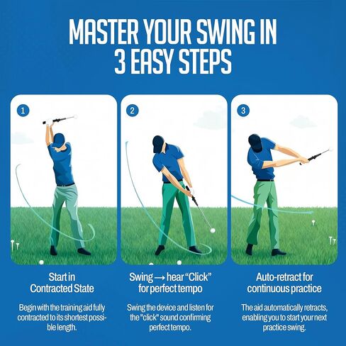 Retractable Golf Swing Training Aid,Rhythm Click Sound Warm Up Golf Swing Trainer,Golf Grip Trainer Attachment -Strength & Tempo Training for Chipping Hitting,Golf Accessories for Men-BONUS Items in Saudi Arabia