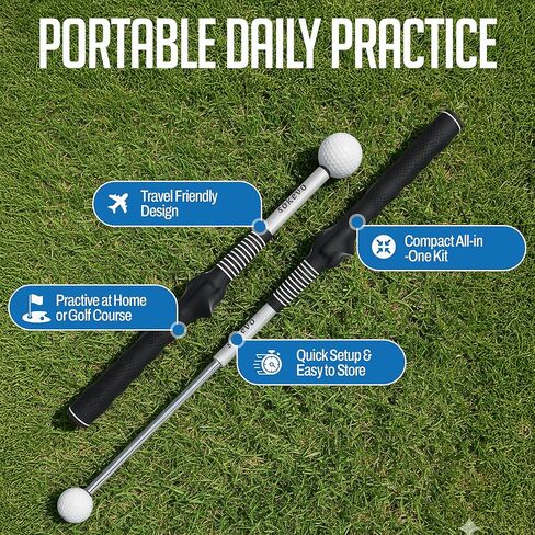 Retractable Golf Swing Training Aid,Rhythm Click Sound Warm Up Golf Swing Trainer,Golf Grip Trainer Attachment -Strength & Tempo Training for Chipping Hitting,Golf Accessories for Men-BONUS Items in Saudi Arabia