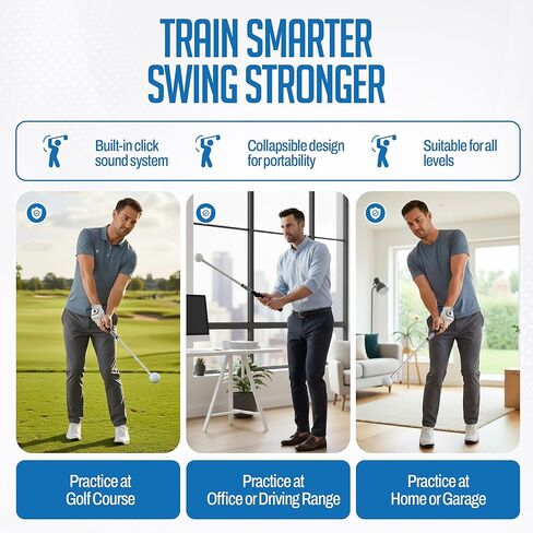 Retractable Golf Swing Training Aid,Rhythm Click Sound Warm Up Golf Swing Trainer,Golf Grip Trainer Attachment -Strength & Tempo Training for Chipping Hitting,Golf Accessories for Men-BONUS Items in Saudi Arabia