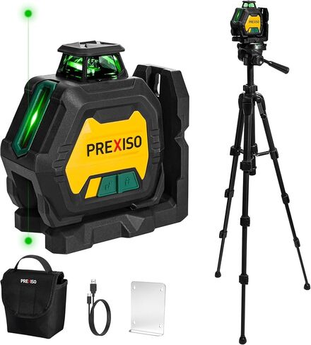 مستوى ليزر PREXISO 360 مع حامل ثلاثي ونقطتين راسيا - IP54 قابل لإعادة الشحن لمستوى الليزر المتقاطع ذاتي التسوية - أداة تسوية الليزر 3 إعدادات للسطوع، مستوى ليزر نقطة راسيا للبناء والسقف in Saudi Arabia