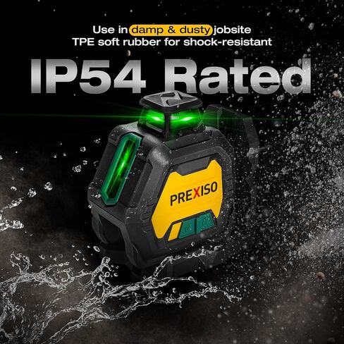 مستوى ليزر PREXISO 360 مع حامل ثلاثي ونقطتين راسيا - IP54 قابل لإعادة الشحن لمستوى الليزر المتقاطع ذاتي التسوية - أداة تسوية الليزر 3 إعدادات للسطوع، مستوى ليزر نقطة راسيا للبناء والسقف in Saudi Arabia