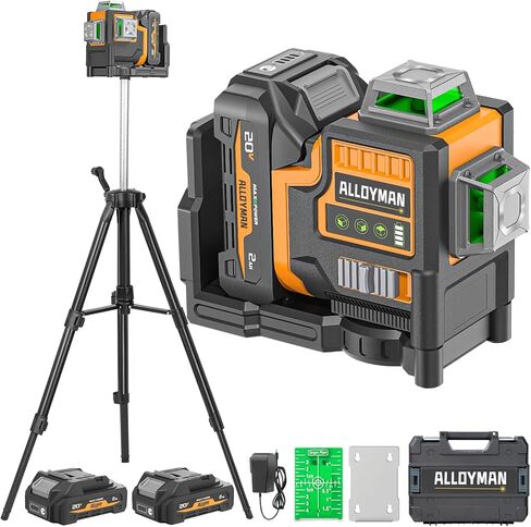 Alloyman Max 20V Laser Level with Tripod, 3x360° Self-Leveling Laser level, 3D Lazer Leveler Tool for Construction, Picture Hanging with Strong Magnetic Bracket & Hard Carry Case in Saudi Arabia