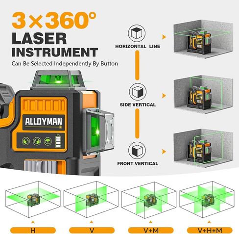 Alloyman Max 20V Laser Level with Tripod, 3x360° Self-Leveling Laser level, 3D Lazer Leveler Tool for Construction, Picture Hanging with Strong Magnetic Bracket & Hard Carry Case in Saudi Arabia