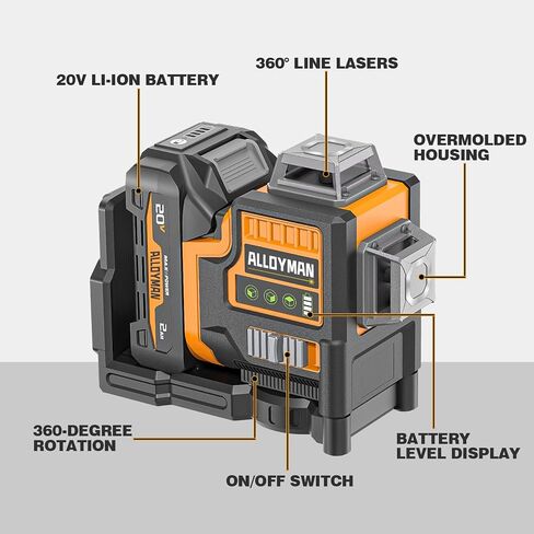 Alloyman Max 20V Laser Level with Tripod, 3x360° Self-Leveling Laser level, 3D Lazer Leveler Tool for Construction, Picture Hanging with Strong Magnetic Bracket & Hard Carry Case in Saudi Arabia