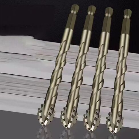 4 Flute Eccentric Drill Bits Set, Carbide, 10 Pieces, 5mm to 12mm, Hex Shank, for Wood and Metal, Yellow Finish in Saudi Arabia