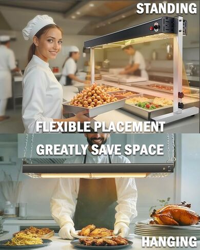 36-Inch Heat Lamp for Food, 1300W Commercial Food Warmer Lamp Electric Buffet Warmers Overhead Stainless Steel Catering Heat Light for Restaurant Kitchen Parties, Black,Dual Use- Standing & Hanging in Saudi Arabia
