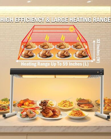 36-Inch Heat Lamp for Food, 1300W Commercial Food Warmer Lamp Electric Buffet Warmers Overhead Stainless Steel Catering Heat Light for Restaurant Kitchen Parties, Black,Dual Use- Standing & Hanging in Saudi Arabia