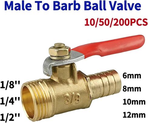 تركيب أنابيب صمام كروي نحاسي هوائي مع خرطوم خرطوم 6/8/10/12 مم وموصلات خيط ذكر 1/8 1/4 3/8 1/2 بوصة 10 قطع (أنبوب 8 مم، 10 قطع_1/2 بوصة) in Kuwait