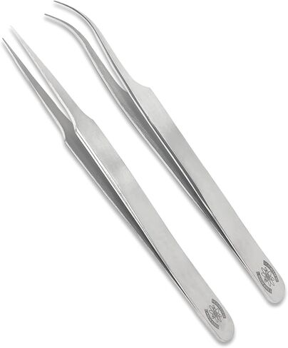 Precision Duo: 4.75-inch Stainless Steel Tweezers with Straight Tapered Fine Point and Curved Tips - Essential Stainless Steel Toolkit for Lab & Medical Precision in Saudi Arabia