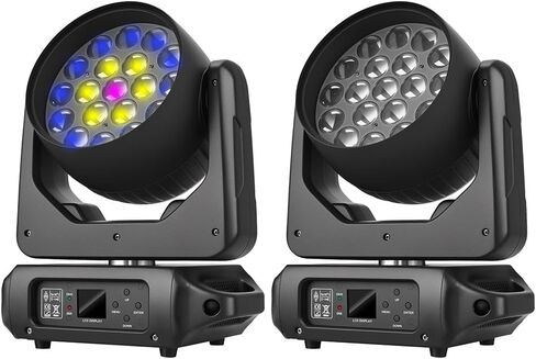 MINEJIE 19x15W ضوء مسرح متحرك، RGBW 4 في 1 LED تأثير ستروب لشعاع التكبير، صوت DMX نشط، 540 درجة عموم 270 درجة إمالة، إضاءة DJ احترافية لشريط حفلات الزفاف في النادي (Luces para) (1 حزمة = 2 قطعة) in Kuwait