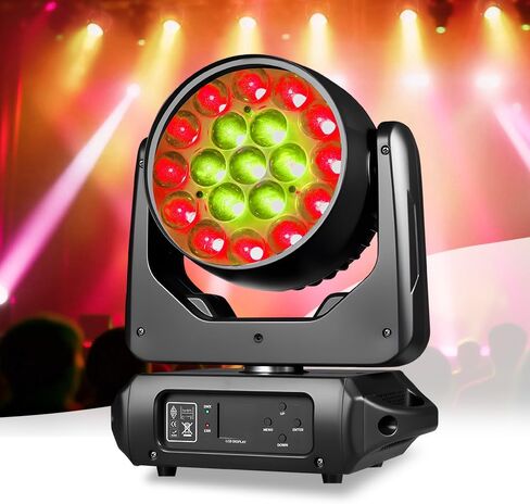 MINEJIE 19x15W ضوء مسرح متحرك، RGBW 4 في 1 LED تأثير ستروب لشعاع التكبير، صوت DMX نشط، 540 درجة عموم 270 درجة إمالة، إضاءة DJ احترافية لشريط حفلات الزفاف في النادي (Luces para) (1 حزمة = 2 قطعة) in Kuwait