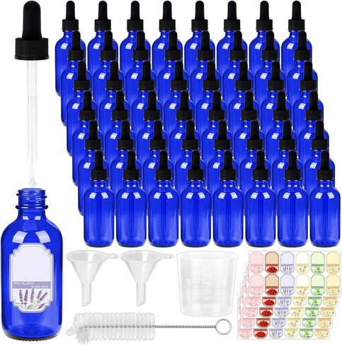 STAERSIDE 48-Pack 1 oz Clear Glass Dropper Bottles, Leakproof & Durable for Essential Oils & Craft Use, Complete Kit with Funnel, Brush, Labels, Extra Droppers & Measuring Cup in Kuwait