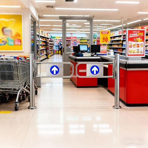 بوابة تأرجح أوتوماتيكية ذات مدخل عريض من الفولاذ المقاوم للصدأ، باب يدوي، بوابة تأرجح أوتوماتيكية في اتجاهين - حاجز أمان من الفولاذ المقاوم للصدأ لمحلات السوبر ماركت والمستودعات - تصميم أمان معزز in Kuwait