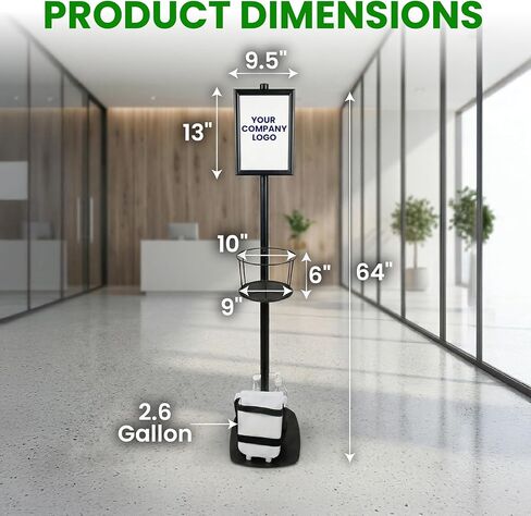حامل موزع دلو مناديل احترافي مع إطار لافتة عرض وصندوق نفايات - محطة تعقيم شديدة التحمل للمكاتب وصالات الألعاب الرياضية والعيادات (الدلو غير متضمن) in Kuwait