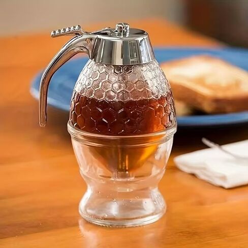 Honey Dispenser with Stand, Refillable Multi-Purpose Syrup Sauce Condiment Dispenser, Food Grade Leak Proof No Drip Manual Kitchen Tool,Easy Clean Container for Olive Oil Chocolate in Saudi Arabia