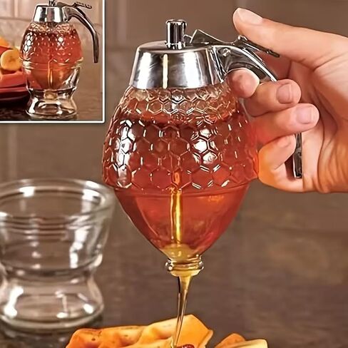 Honey Dispenser with Stand, Refillable Multi-Purpose Syrup Sauce Condiment Dispenser, Food Grade Leak Proof No Drip Manual Kitchen Tool,Easy Clean Container for Olive Oil Chocolate in Saudi Arabia