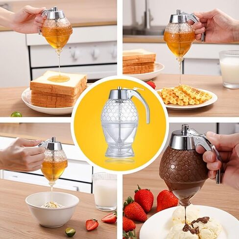 Honey Dispenser with Stand, Refillable Multi-Purpose Syrup Sauce Condiment Dispenser, Food Grade Leak Proof No Drip Manual Kitchen Tool,Easy Clean Container for Olive Oil Chocolate in Saudi Arabia
