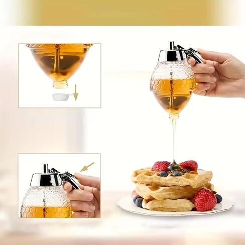 Honey Dispenser with Stand, Refillable Multi-Purpose Syrup Sauce Condiment Dispenser, Food Grade Leak Proof No Drip Manual Kitchen Tool,Easy Clean Container for Olive Oil Chocolate in Saudi Arabia