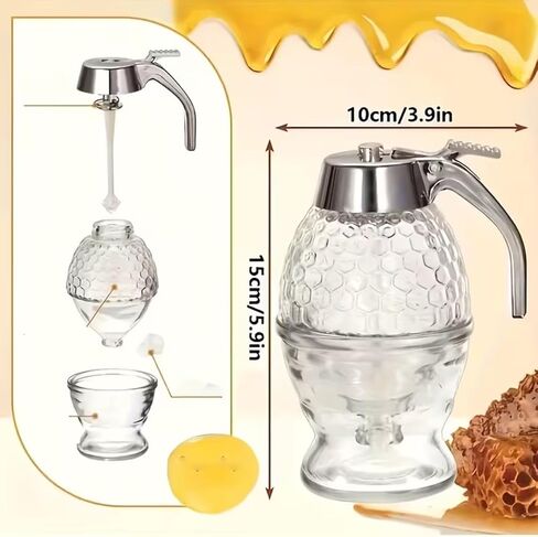 Honey Dispenser with Stand, Refillable Multi-Purpose Syrup Sauce Condiment Dispenser, Food Grade Leak Proof No Drip Manual Kitchen Tool,Easy Clean Container for Olive Oil Chocolate in Saudi Arabia