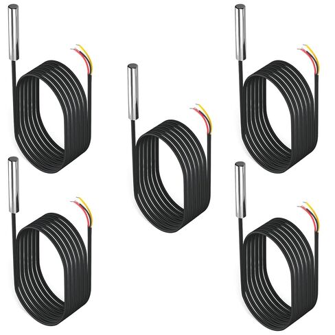 DS18B20 مسبار مستشعر درجة الحرارة المقاوم للماء عالي الدقة 10K، 5 قطع 1 متر مستشعر الثرمستور الرقمي من الفولاذ المقاوم للصدأ للمراقبة في الوقت الحقيقي in Kuwait