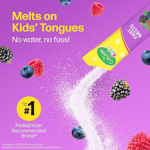 Culturelle® Kids Complete Probiotics سريع الذوبان بنكهة التوت المختلطة، 30 قطعة خالية من السكر ‡ مسحوق بروبيوتيك + بروبيوتيك لصحة الجهاز الهضمي والمناعة، يدعم الانتظام اليومي * in Kuwait
