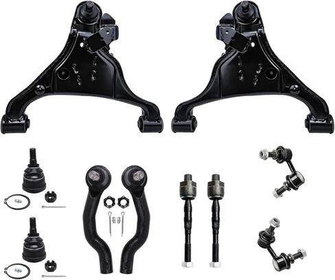 Detroit Axle-4WD Front Link Kit 10PC Ford F-150 F-250 Expedition Lincoln Navigator ، 2 ذراع التحكم العليا مع مفاصل الكرة 2 مفاصل الكرة السفلى 2 قضبان الترجيع 4 قضبان التعادل in Kuwait