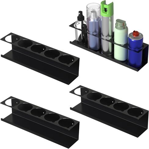 sogiv 4 Pack Spray Can Holder Organizer, Wall-Mounted Steel Spray Bottle Rack, Tool Box Storage Rack, 5 Cans Metal Paint Can Organizer for Garage, Workspace, Shop, Home or Tool Trailer, Black in Kuwait