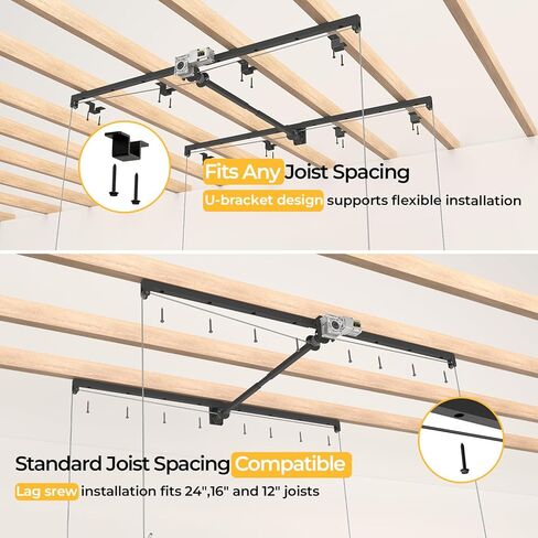 FERO Motorized Overhead Garage Storage Rack with Remote Control, 4x8 FT Ceiling Storage Lift System, Heavy-Duty Ceiling Mounted Organizer, Space-Saving Hanging Garage Shelves, 325 LBS Capacity in Saudi Arabia