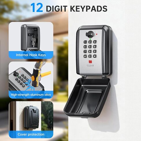 Key Lock Box,12 Digit Combination LockBox for Keys,Resttable Code,Large Capacity & Weatherproof Outdoor,hide a key outside,Wall Mount,Spare Key Wall Safe Storage for Warehouse,Home,Office,Garage in Kuwait