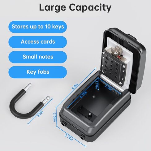 Key Lock Box,12 Digit Combination LockBox for Keys,Resttable Code,Large Capacity & Weatherproof Outdoor,hide a key outside,Wall Mount,Spare Key Wall Safe Storage for Warehouse,Home,Office,Garage in Kuwait