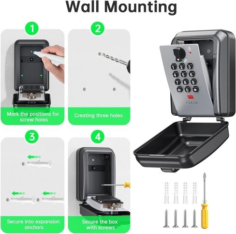 Key Lock Box,12 Digit Combination LockBox for Keys,Resttable Code,Large Capacity & Weatherproof Outdoor,hide a key outside,Wall Mount,Spare Key Wall Safe Storage for Warehouse,Home,Office,Garage in Kuwait