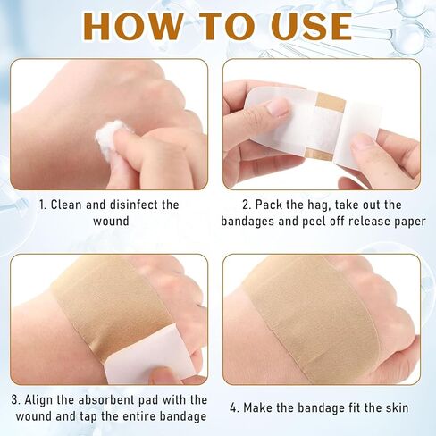 200 قطعة من الضمادات الكبيرة السائبة 2 × 4 بوصة ضمادات لاصقة مرنة كبيرة للعناية بالجروح من القماش للعناية وحماية الجروح in Kuwait