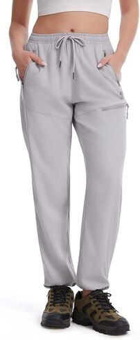 Womens Lightweight Hiking Cargo Pants with 4 Zipper Pockets Quick Dry Joggers for Workout Casual Outdoor Camping in Saudi Arabia