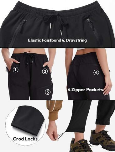 Womens Lightweight Hiking Cargo Pants with 4 Zipper Pockets Quick Dry Joggers for Workout Casual Outdoor Camping in Saudi Arabia