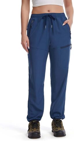 Womens Lightweight Hiking Cargo Pants with 4 Zipper Pockets Quick Dry Joggers for Workout Casual Outdoor Camping in Saudi Arabia