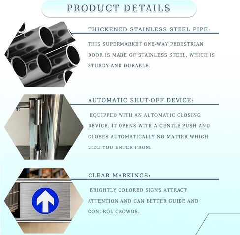 Stainless Steel Automatic Swing Gate for Supermarket Entrances - Self-Closing Two-Way Door with Safety Guardrail for Yards, Manual Pedestrian Access, 180cm x 100cm in Saudi Arabia