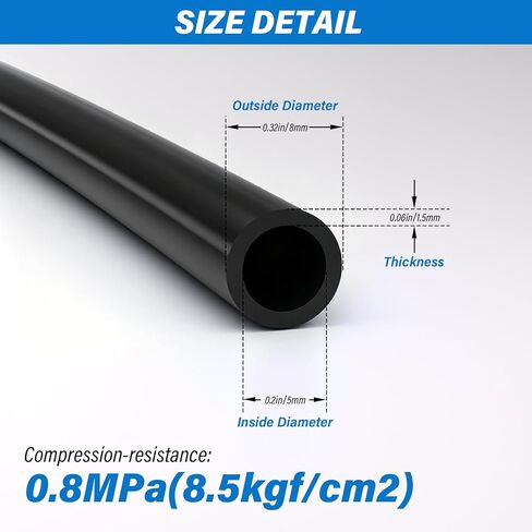 8mm x 5mm Black PU Polyurethane Pneumatic Tubing Pipe, Air Tube Hose Line for Air Compressor Fitting or Fluid Transfer (39.4ft 12 Meter) in Saudi Arabia