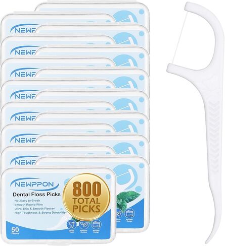 800 عدد من خيط تنظيف الأسنان - أعواد خيط تنظيف الأسنان بدون نكهة مع مسواك مدمج - 16 صندوقًا من 50 - خيط تنظيف الأسنان القوي والسلس للعناية بالفم العائلي في المنزل والمكتب والسفر - للبالغين والأطفال in Kuwait