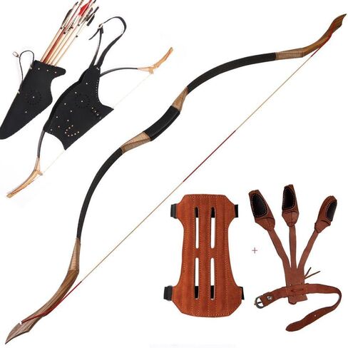 TOPARCHERY Archery 53'' Traditional Recurve Bow Wooden Handmade Mongolian Horsebow Hunting Bow 30-50lbs Longbow for Adult Hunting Practice Arm Guard Finger Tabs Set in Saudi Arabia