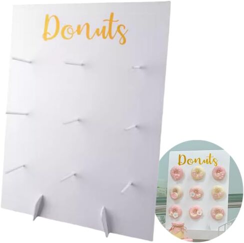 Donut Wall Wood Display Stand Holds 9 Donuts,Reusable Rustic Dessert Table Board Doughnut Holder for Wedding Birthday Family Party Festival Table Decor Will Not Tip Over (Rectangular-White) in Saudi Arabia