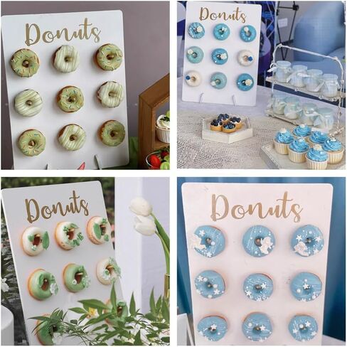 Donut Wall Wood Display Stand Holds 9 Donuts,Reusable Rustic Dessert Table Board Doughnut Holder for Wedding Birthday Family Party Festival Table Decor Will Not Tip Over (Rectangular-White) in Saudi Arabia