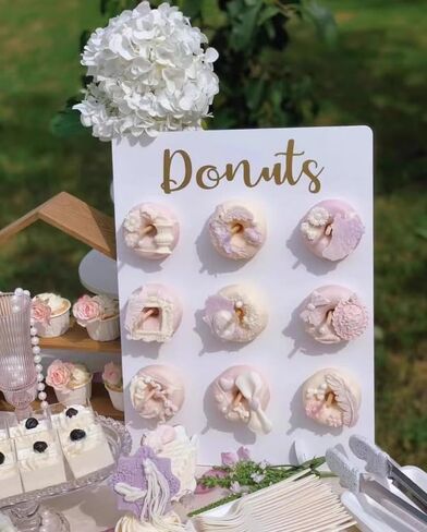 Donut Wall Wood Display Stand Holds 9 Donuts,Reusable Rustic Dessert Table Board Doughnut Holder for Wedding Birthday Family Party Festival Table Decor Will Not Tip Over (Rectangular-White) in Saudi Arabia